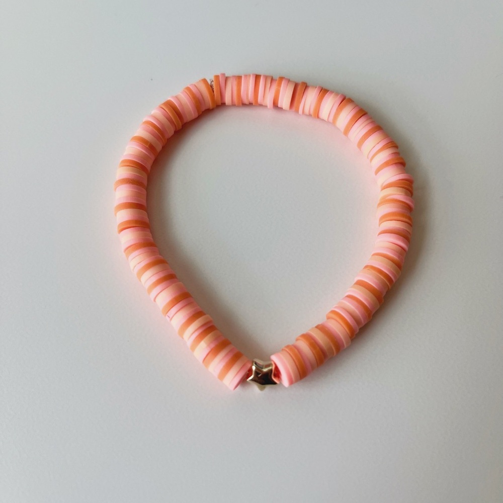 Orange & Cream White Clay Beaded Elastic Star Bracelet